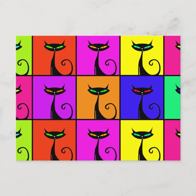 Cool Colorful Kitty Cat Pop Art Postkarte (Vorderseite)