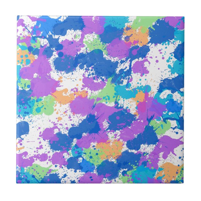 Cool Colors Abstract Splatter Paint Fliese (Vorderseite)