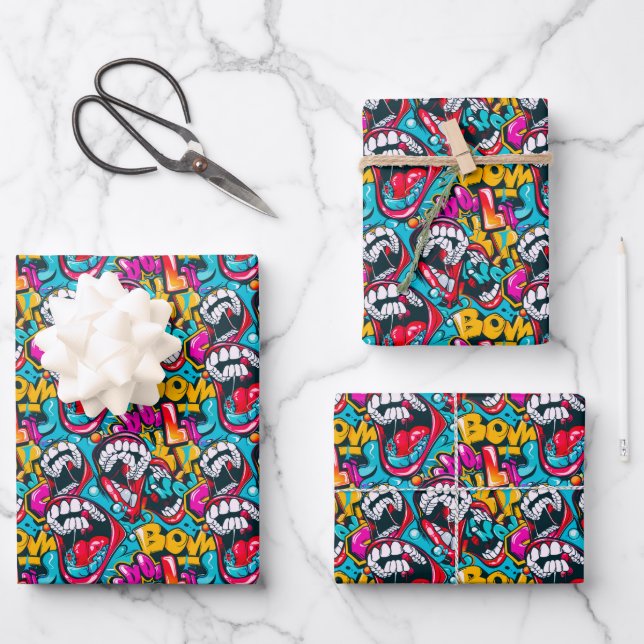 Cool comic graffiti tiled pattern  geschenkpapier set (Vorderseite)