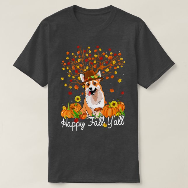Cool Corgi Autumn Pumpkins Happy Fall Yall  T-Shirt (Design vorne)