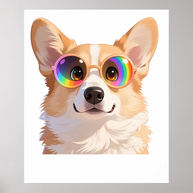 Cool Corgi Rainbow Sonnenbrille Art Poster (Vorne)