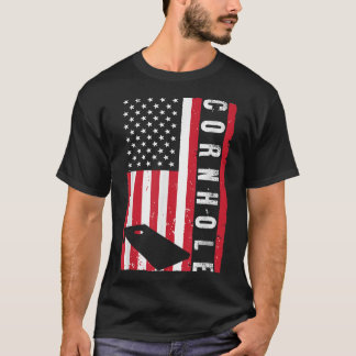 Cool Cornhole Art Men American Flag Cornhole Hol T-Shirt