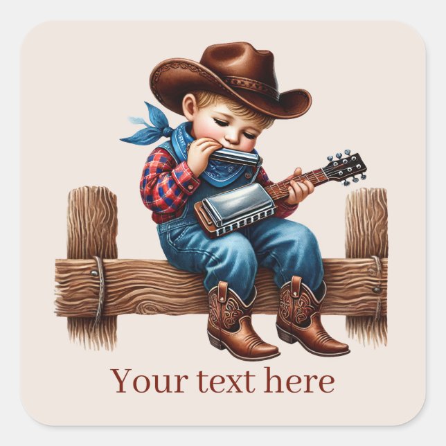 Cool Cowboy hinzufügen Quadratischer Aufkleber (Vorderseite)