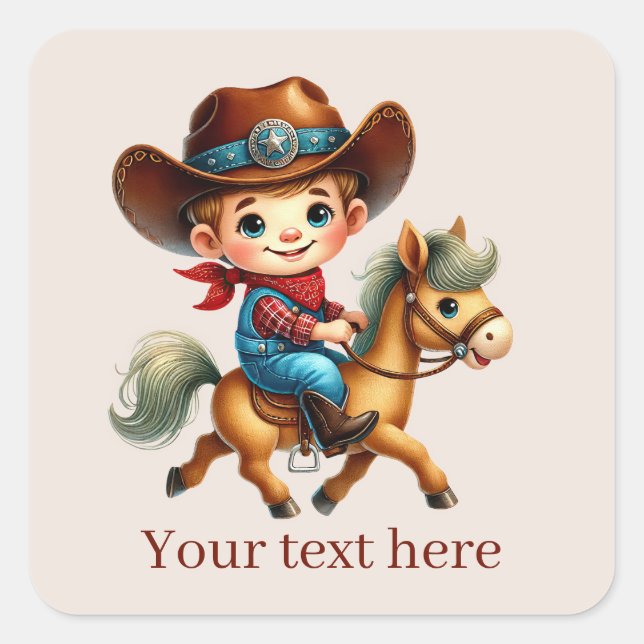 Cool Cowboy hinzufügen Quadratischer Aufkleber (Vorderseite)