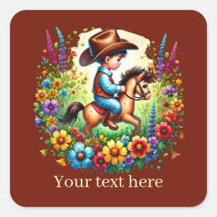 Cool Cowboy hinzufügen Quadratischer Aufkleber
