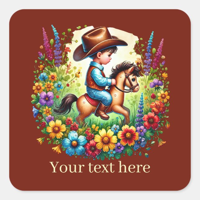 Cool Cowboy hinzufügen Quadratischer Aufkleber (Vorderseite)
