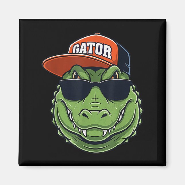 Cool Crocodile Animal Gator Graphic With Cap And S Magnet (Vorne)