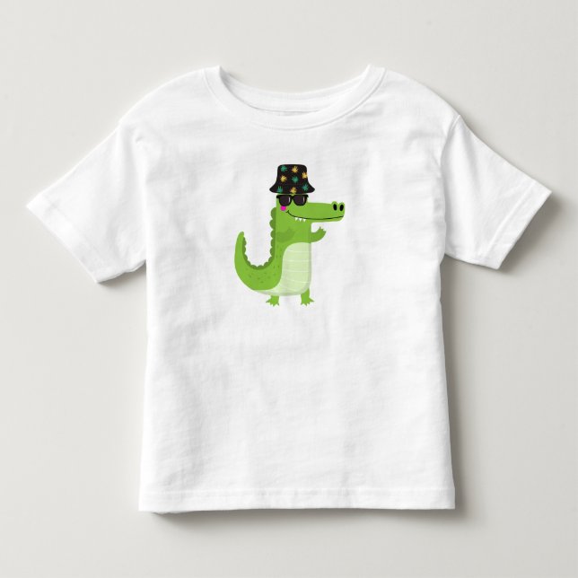 Cool Crocodile with Sunglasses & Leafy Bucket Hat Kleinkind T-shirt (Vorderseite)
