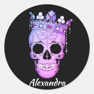 Cool Custom Text Royal Purple King Skull & Cross Runder Aufkleber
