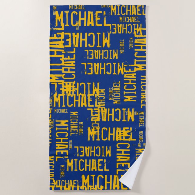 cool&custom typography gelbe Namen in blau Strandtuch (Vorderseite)