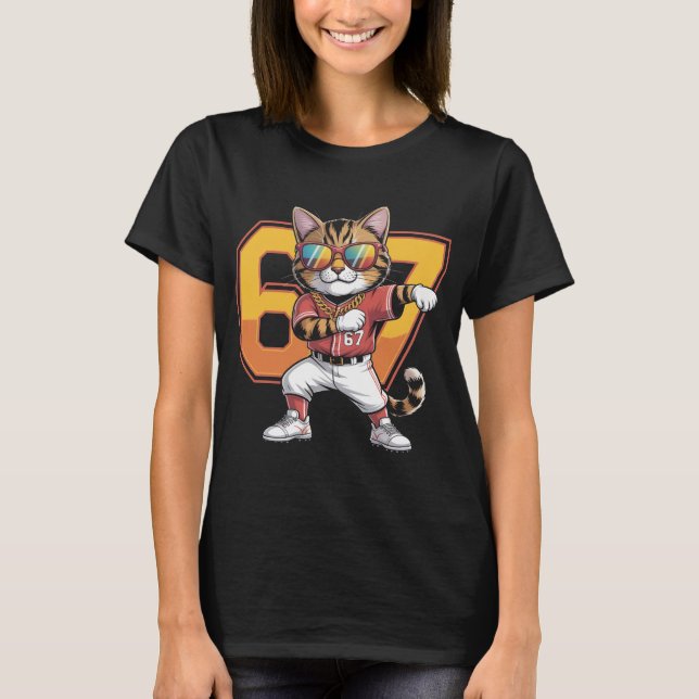 Cool Dabbing Cat 67 Baseball Sports Fan Gift | Fun T-Shirt (Vorderseite)
