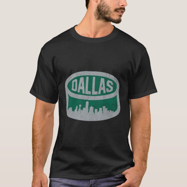 Cool Dallas Hockey Puck City Skyline T-Shirt (Vorderseite)