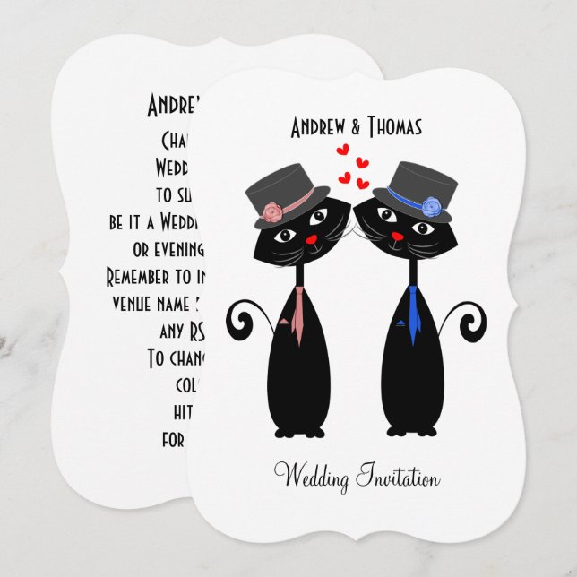 Cool de mariage gay Faire-part de mariage de chats (Devant / Derrière)
