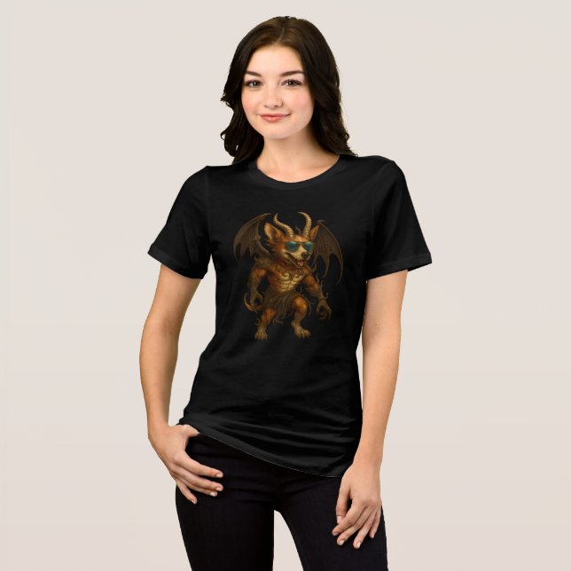 Cool Demon Dog with Wings & Sunglasses Tri-Blend Shirt (Vorderseite voll)