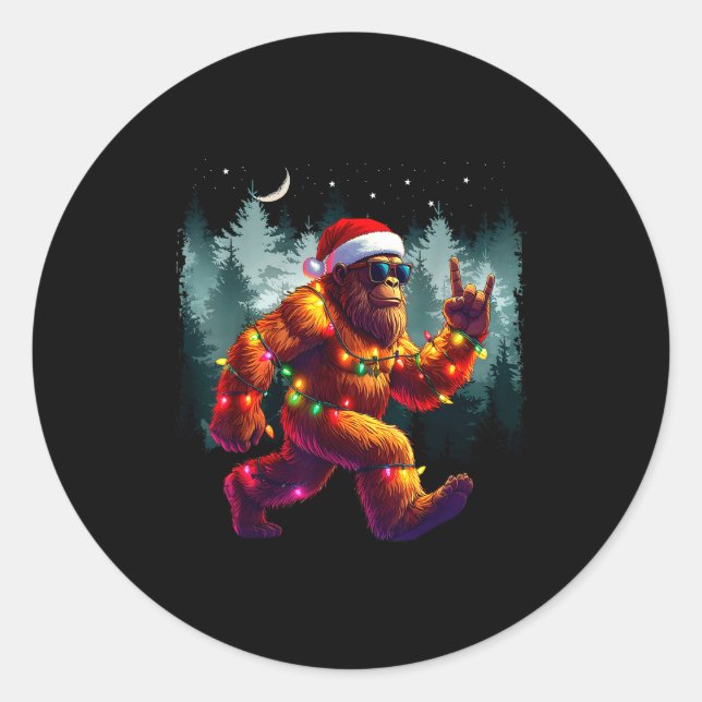 Cool Devil Horns Sasquatch Holiday Lights Christma Runder Aufkleber (Vorderseite)