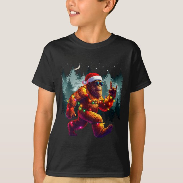 Cool Devil Horns Sasquatch Holiday Lights Christma T-Shirt (Vorderseite)