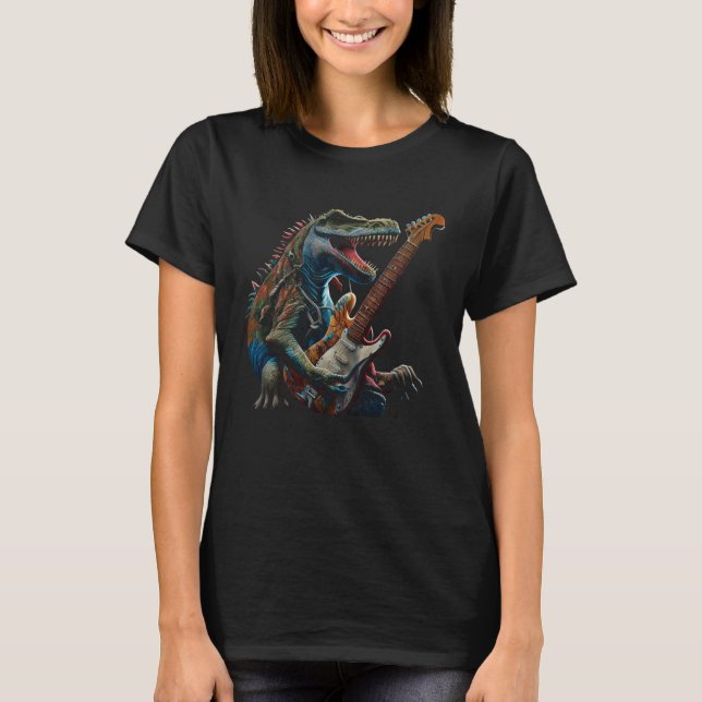 Cool Dinosaur Guitar Graphic T-Shirt (Vorderseite)