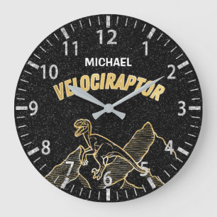 Cool Dinosaur Velociraptor Gold Lineart Horloge