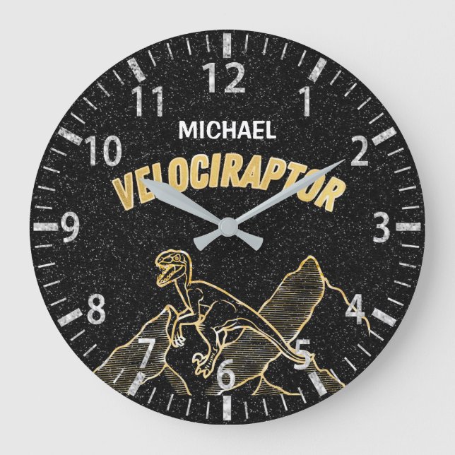 Cool Dinosaur Velociraptor Gold Lineart Horloge (Recto)