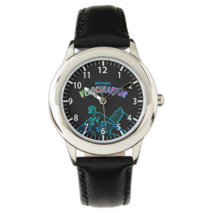 Cool Dinosaur Velociraptor Neon Lineart Kids Watch Armbanduhr