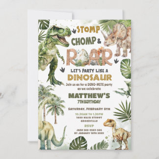 Cool Dinosaurier Jurassic Greenery Roarsome Birthd Einladung