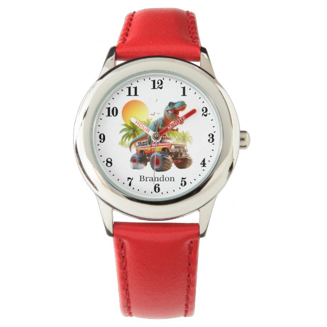 Cool Dinosaurier Truck Name hinzufügen Armbanduhr (Vorderseite)