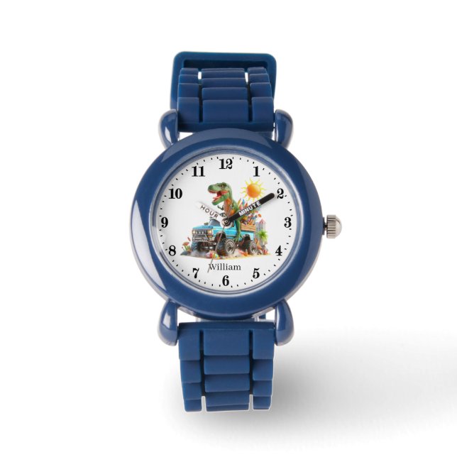 Cool Dinosaurier Truck Name hinzufügen Armbanduhr (Vorderseite)