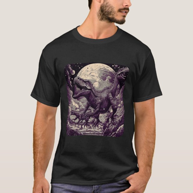 Cool Dinosaurs Space Graphic Fantasy Art T-Shirt (Vorderseite)