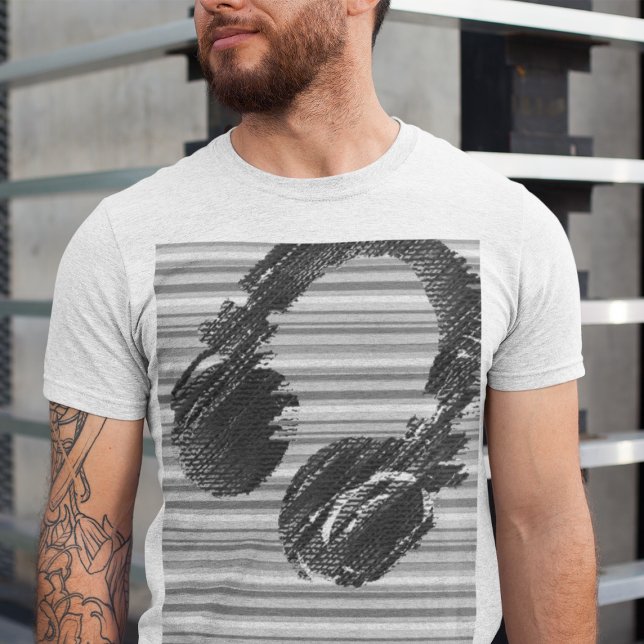 Cool dj Headphone Grayish Music T-Shirt (cool headphone tee)