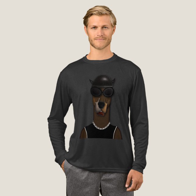 Cool Doberman Biker Dog Long Sleeve T - Shirt (Volle Vorderseite)