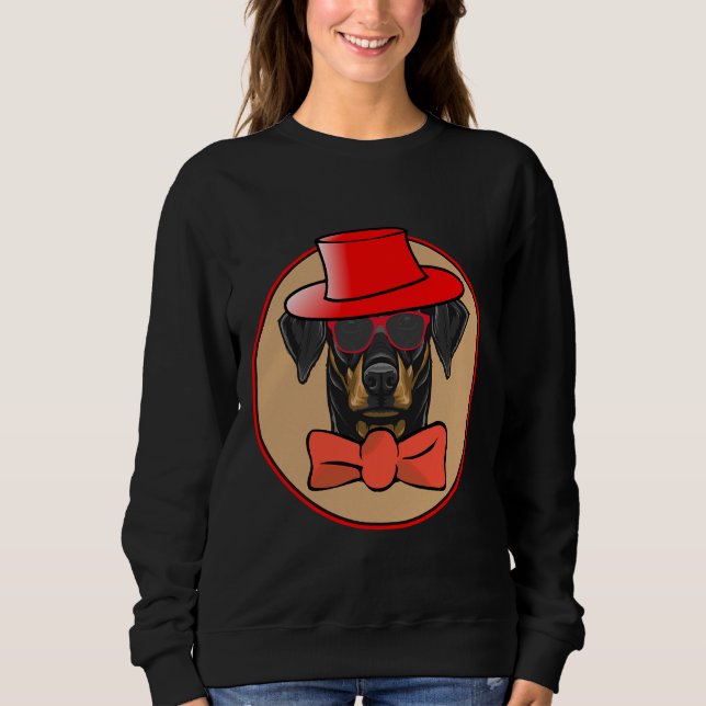 Cool Doberman Pinscher In Hat Bowtie And Shades Es Sweatshirt (Vorderseite)