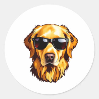Cool Dog Wearing Sunglasses Golden Retriever Runder Aufkleber