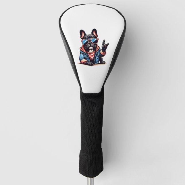 Cool Dogzz ein cooler französischer Bulldoggen mit Golf Headcover (Vorderseite)