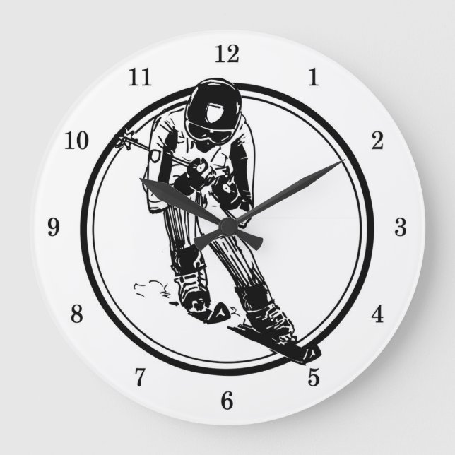 Cool Downhill Skier Wall Clock Große Wanduhr (Vorderseite)