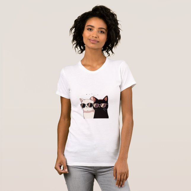 Cool Dual-Cat Sunglasses T-Shirt (Devant entier)