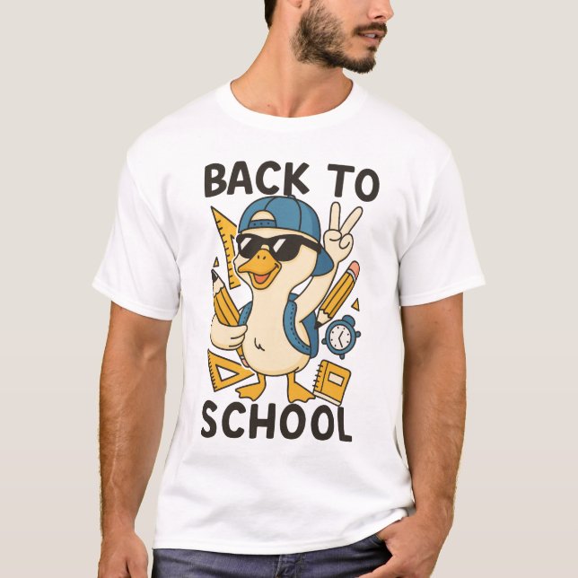Cool Duck Back to School Design Funny Cartoon Goos T-Shirt (Vorderseite)