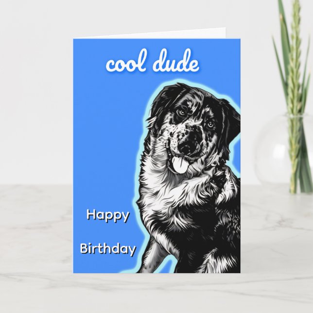 Cool Dude Australian Shephard Folded Greeting Card Karte (Vorderseite)