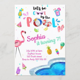 Cool durch das Schwimmbad Summer Girl Birthday Poo Einladung