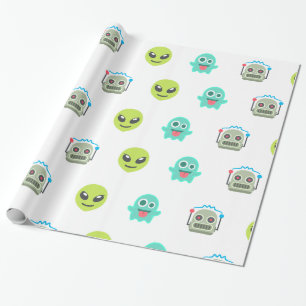 Cool Emoji Alien Ghost Robot Face Pattern Geschenkpapier