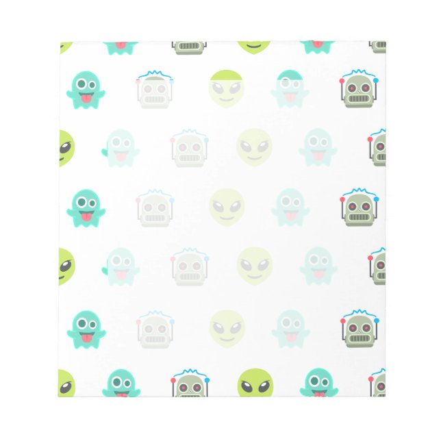 Cool Emoji Alien Ghost Robot Face Pattern Notizblock (Vorderseite)