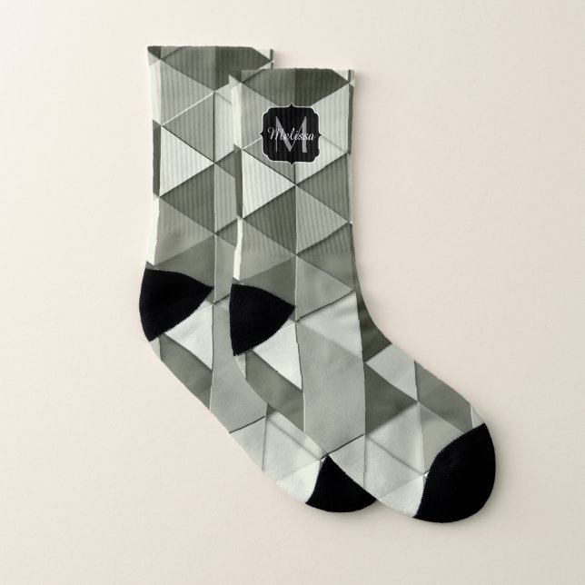 Cool en niveaux de gris triangle géométrique motif (Paire)