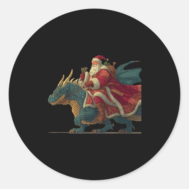 Cool Festive Dragon With Riding Santa Claus Look  Runder Aufkleber (Vorderseite)