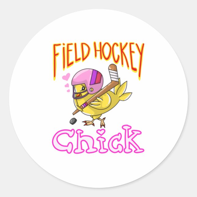 Cool Field Hockey Chick Funny Chicken Sport Runder Aufkleber (Vorderseite)