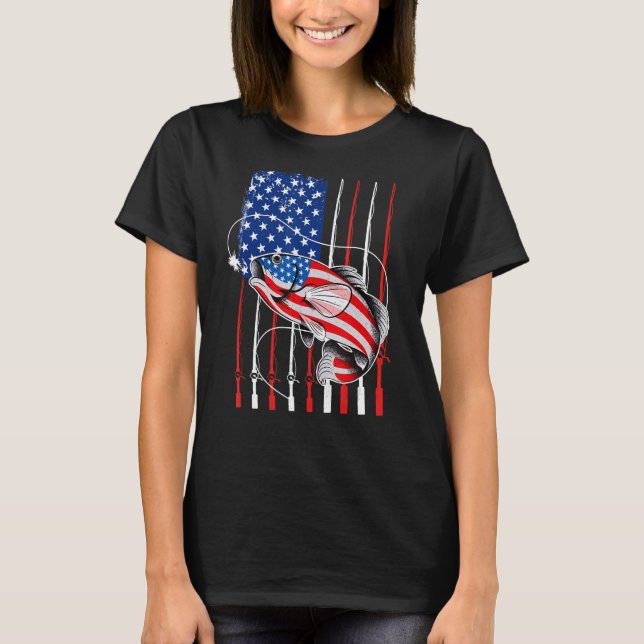Cool Fishing For Men American Flag USA Fish T-Shirt (Vorderseite)