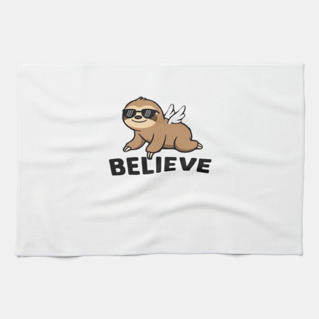 Cool Flying Sloth Believe Funny Motivational Desig Geschirrtuch (Horizontal)