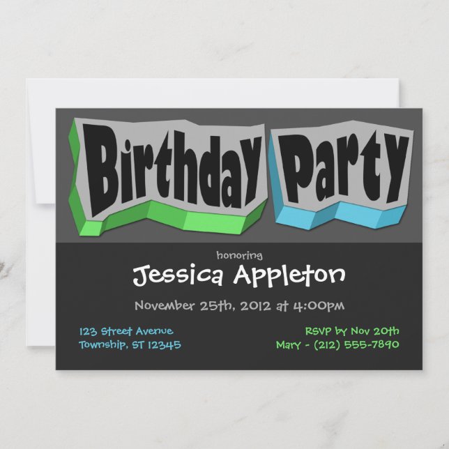 Cool fou Green & Blue Anniversaire Fête Invitation (Devant)