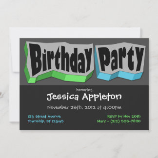 Cool fou Green & Blue Anniversaire Fête Invitation