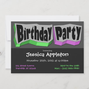 Cool fou Green Purple Invitations de fête d'annive