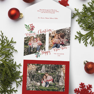 Cool frohe Weihnachtskalligraphie Holly 2-Foto All In One Einladung