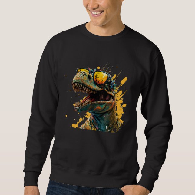 Cool fun dinosaur raptor with sunglasses  4 sweatshirt (Vorderseite)